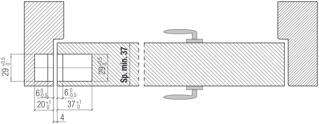 Zawias wpuszczany K6700 - frezowanie w oscieznicy